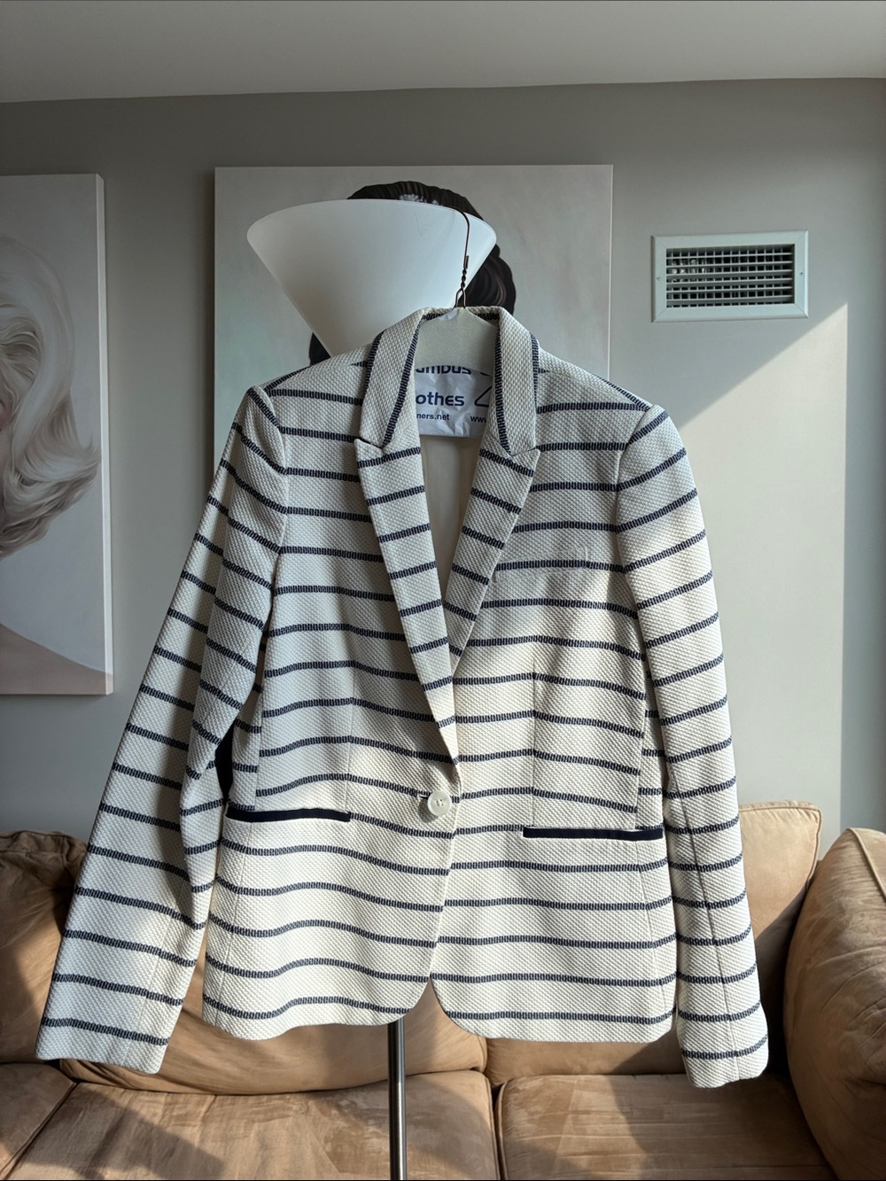 Tommy Hilfiger Cream and Navy Striped Women's Blazer